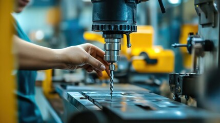 Poster - Close-Up of a Drill Press in Action