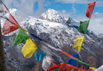 Wall Mural - Beautiful view of mountains in Langtang valley of Nepal seen from Tsergo Ri (4,990m) the high point on the Langtang valley trek of Nepal.