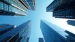 © Din Nasahrudin - Urban giants: A captivating upward view of towering skyscrapers against a serene blue sky, showcasing modern architecture and the dynamic essence of city life.