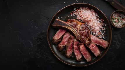 Sliced Tomahawk beef veal steak presented on a plate