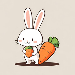 Wall Mural - Cute Bunny Holding Carrots Illustration