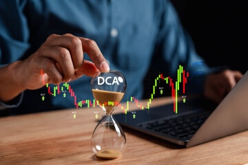 Aufkleber - DCA dollar cost average investment, Planning long-term financial investment average profit low risk concept.