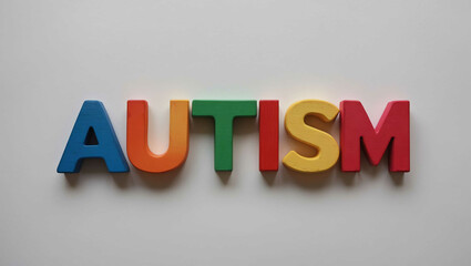 Sticker - autism word colorful wooden letters on plain white background