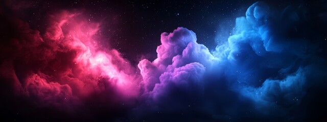 Wall Mural -  Vibrant clouds populate the night sky, adorned with twinkling stars A radiant pink and blue cloud dominates the scene in the image's heart