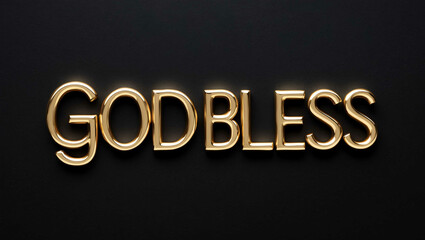 God bless you word gold metallic shiny lettering on plain black background