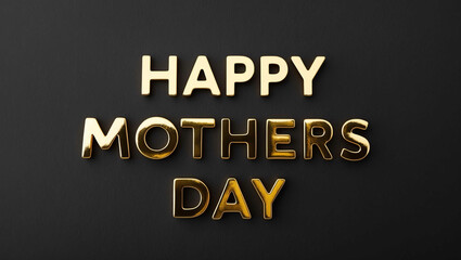 happy mothers day word gold metallic shiny lettering on plain black background