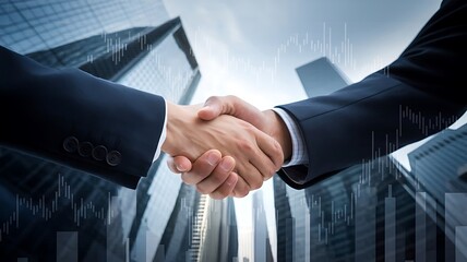 Wall Mural - dynamic business handshake on city background, symbolizing partnership and financial growth in the u