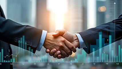 Wall Mural - dynamic business handshake on city background, symbolizing partnership and financial growth in the u