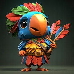 Poster - Cute Cartoon Parrot with Feathers and Arrows