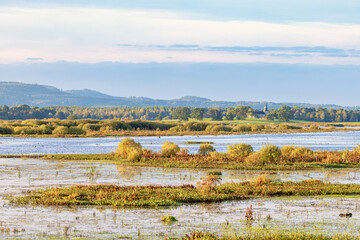 Wall Mural - Beautiful view at a lake in the countryside with a church in autumn