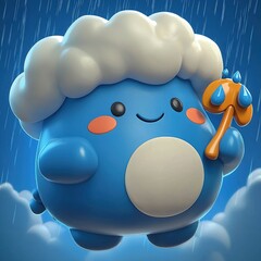 Sticker - Cute Cartoon Rain Cloud Character Holding Umbrella