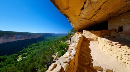 Traditional Pueblo cliff dwellings in Mesa Verde, Colorado, showcasing the ingenuity of ancient Native American architecture, 