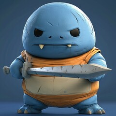 Poster - Cute Blue Monster Holding a Sword