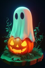 Poster - Smiling Jack-O-Lantern with Ghost