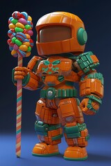 Canvas Print - 3D Render of a Robot Character Holding a Candy Cane