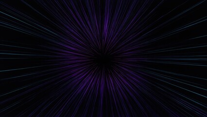 Wall Mural - Lively blue and purple lines radiate from a central point against black 