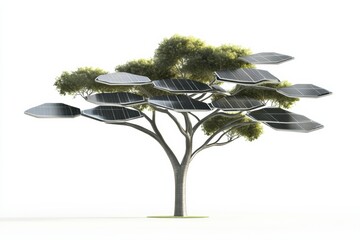 A solar tree with multiple panels as leaves symbolizes eco friendly energy solutions. This innovative design merges nature and technology beautifully.