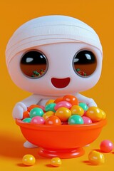 Sticker - Cute Cartoon Character with Candy Bowl