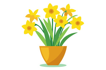 Canvas Print - Daffodils in flower pot Vector icon of yellow spring flowers