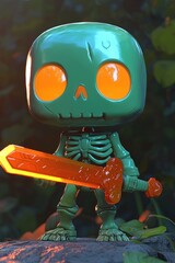 Sticker - Skeleton Warrior Pop Figure with Sword in Forest Setting