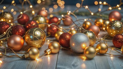 Canvas Print -  golden christmas lights defocused in bokeh effect