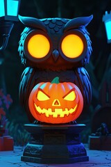 Poster - Owl Holding Jack-o-Lantern Halloween Decoration