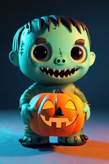 Sticker - Cute Frankenstein Monster Holding a Jack-o'-lantern for Halloween