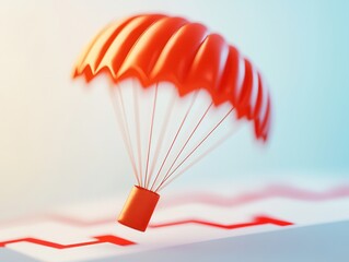 Wall Mural - Red Parachute Descending Over a Red Line Graph.