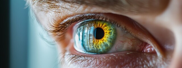 Sticker -  A tight shot of an eye, displaying a yellow and blue iris at its core