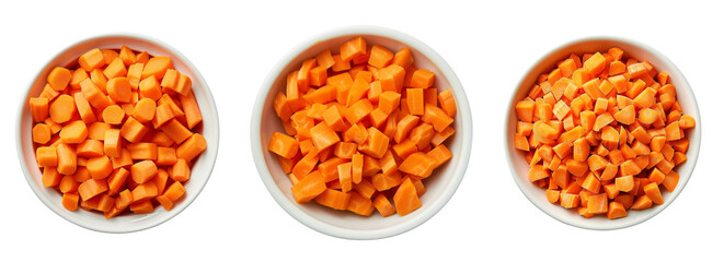 Canvas Print - Chopped carrot filled in bowl on isolated transparent background