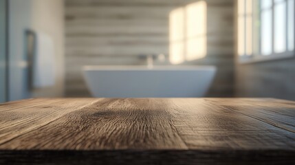 Sticker - 3D Rendering of a Tabletop with a Blurred Bathroom Background