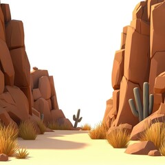 Poster - Low Poly Desert Canyon Landscape with Cacti