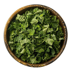 Canvas Print - Chopped nettles filled in bowl on isolated transparent background