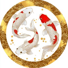 Wall Mural - Three Koi Fish in a Gold Circle