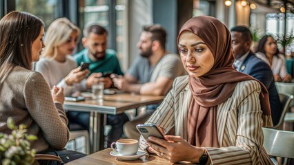 Sticker - middle eastern woman siting in a restaurant