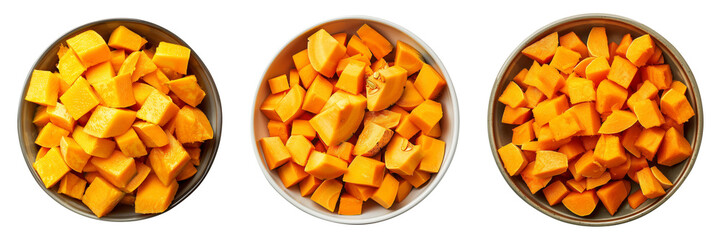 Wall Mural - Chopped pumpkin filled in bowl on isolated transparent background