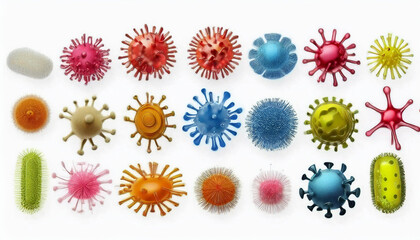 Collection of microbes and viruses isolated on white background