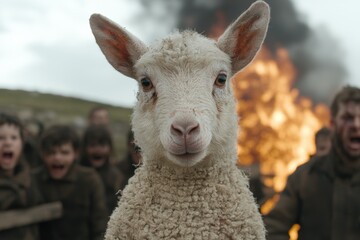 Poster - Curious sheep close up in field