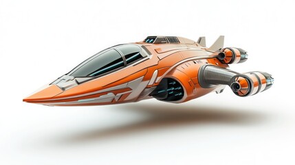 Aufkleber - Side view 3D cartoon rendering of a spaceship on a white background 3D illustration