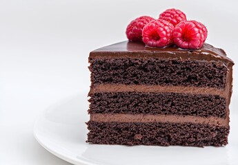 Wall Mural - Decadent chocolate cake with fresh raspberries