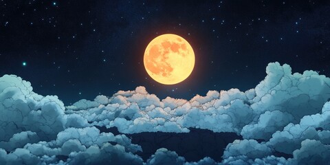 Poster - 3D cartoon rendering of the moon in a night sky