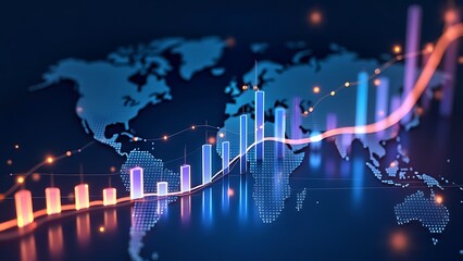 Wall Mural - digital illustration features a dynamic financial graph with glowing candlestick bars on a dark back