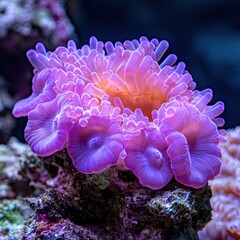 Poster - Vibrant purple sea anemone in underwater coral reef