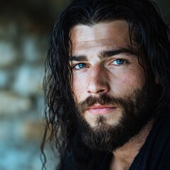 Poster - Rugged bearded man with intense blue eyes