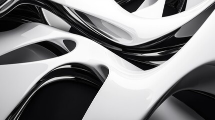 Wall Mural - Futuristic white shapes on a black background created through 3D rendering techniques