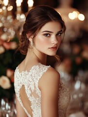 Sticker - Elegant woman in white lace dress