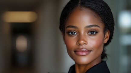 Poster - Thoughtful african american woman with striking blue eyes