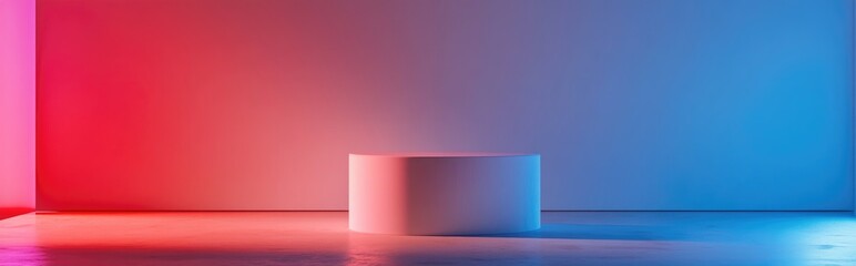 Poster - White wall with a blank cylinder on the floor rendered in 3D