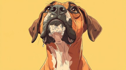 Wall Mural - 2D cartoon style illustration of a dog with drooling expression