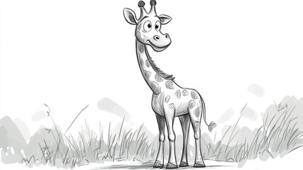 Wall Mural - Cartoon style giraffe illustrated in a sketch design